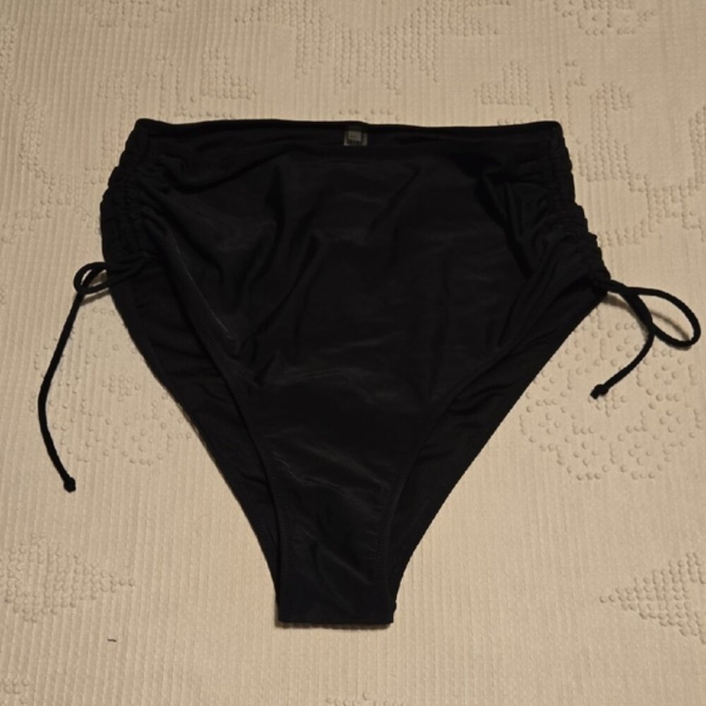 Black High-Waist Bikini Bottoms with Side Ties